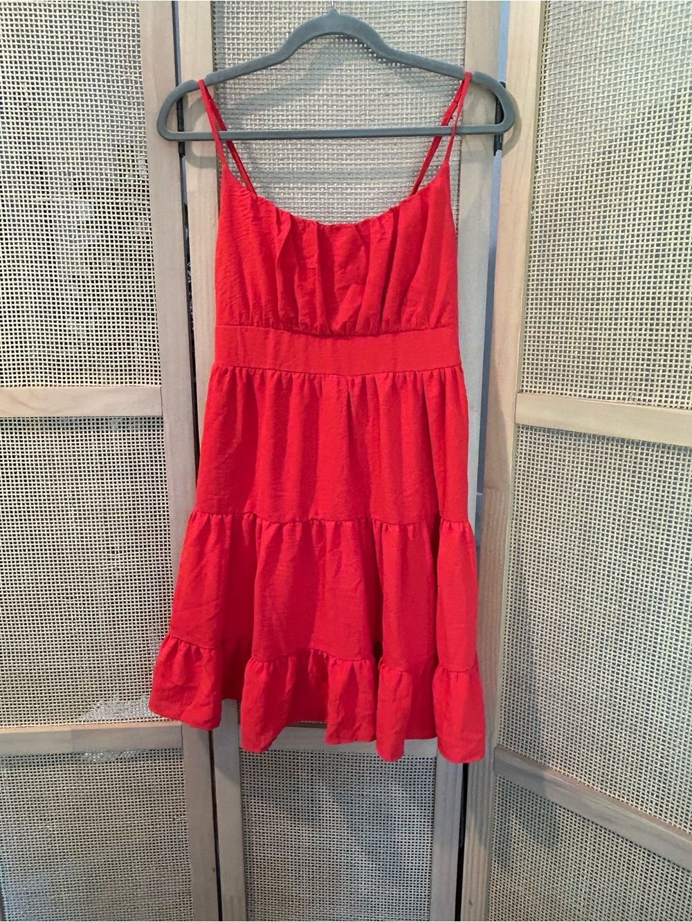Liberty Love NWOT Red Smocked Tiered Mini Dress Spaghetti Strap Size M